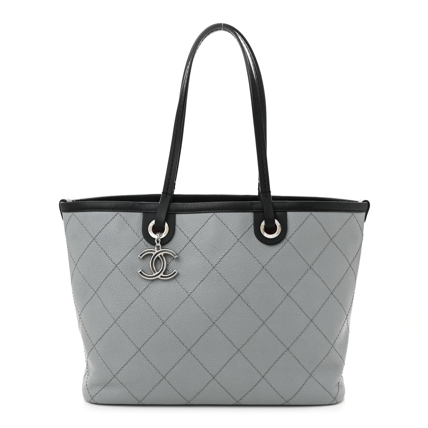 Chanel Grained Calfskin Shopping Fever Tote Grey Black 1 of 12