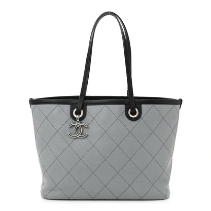 Chanel Grained Calfskin Shopping Fever Tote Grey Black 1 of 12