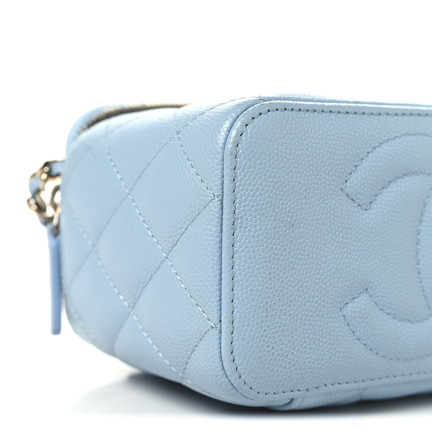 Caviar Quilted Small Tiny CC Vanity Case With Chain Light Blue Light Blue