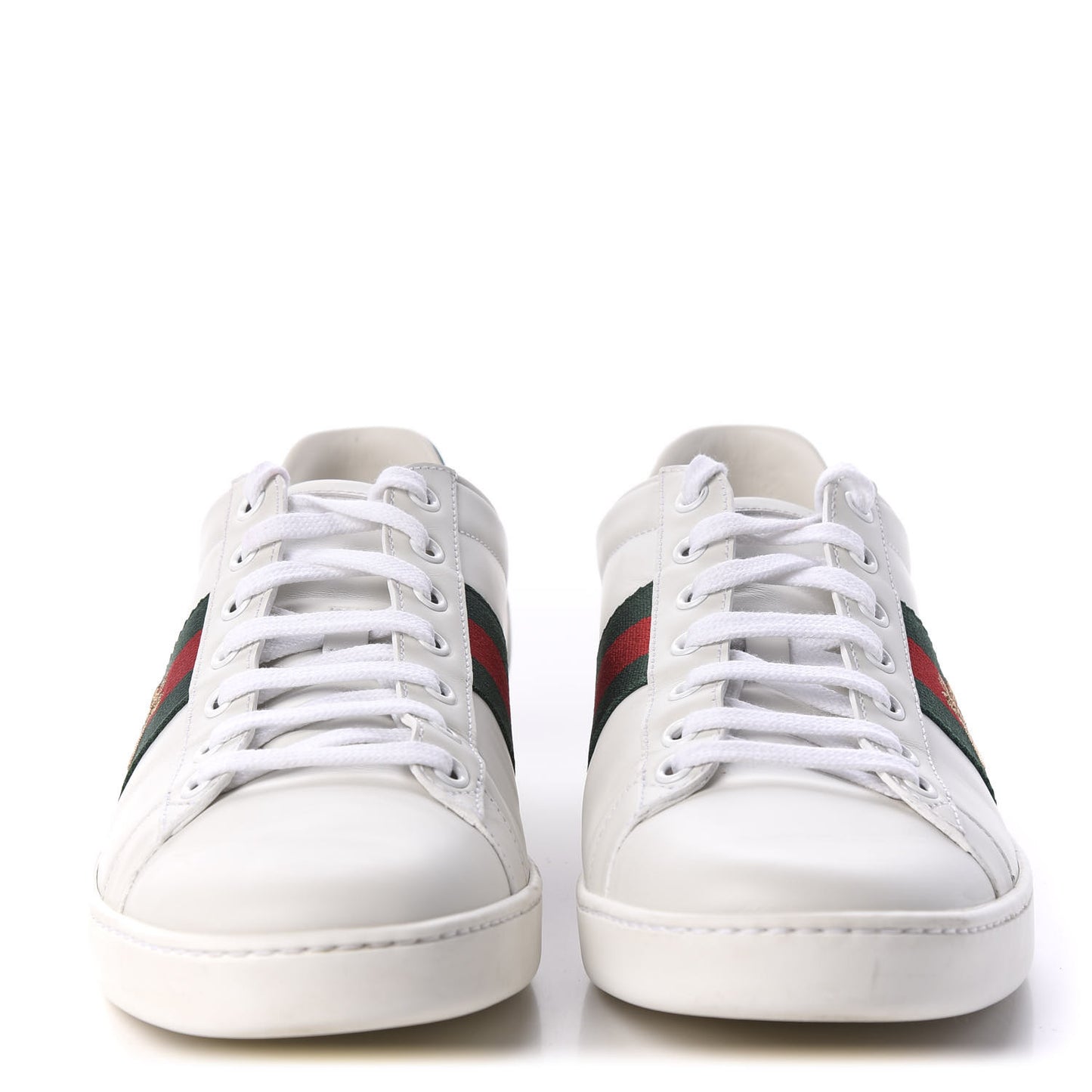 Calfskin Ayers Bee Embroidered Womens Ace Sneakers 41 White Green