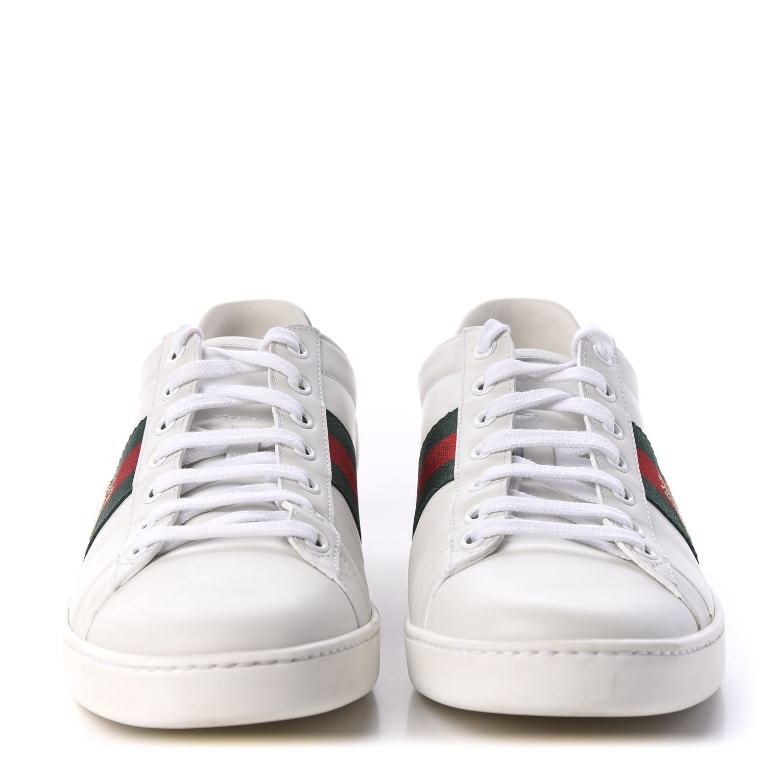 Gucci Calfskin Ayers Bee Embroidered Womens Ace Sneakers 41 White Green 4 of 12