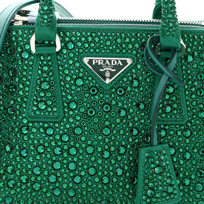 Prada Satin Crystal Mini Galleria Double Zip Tote Mango 8 of 10