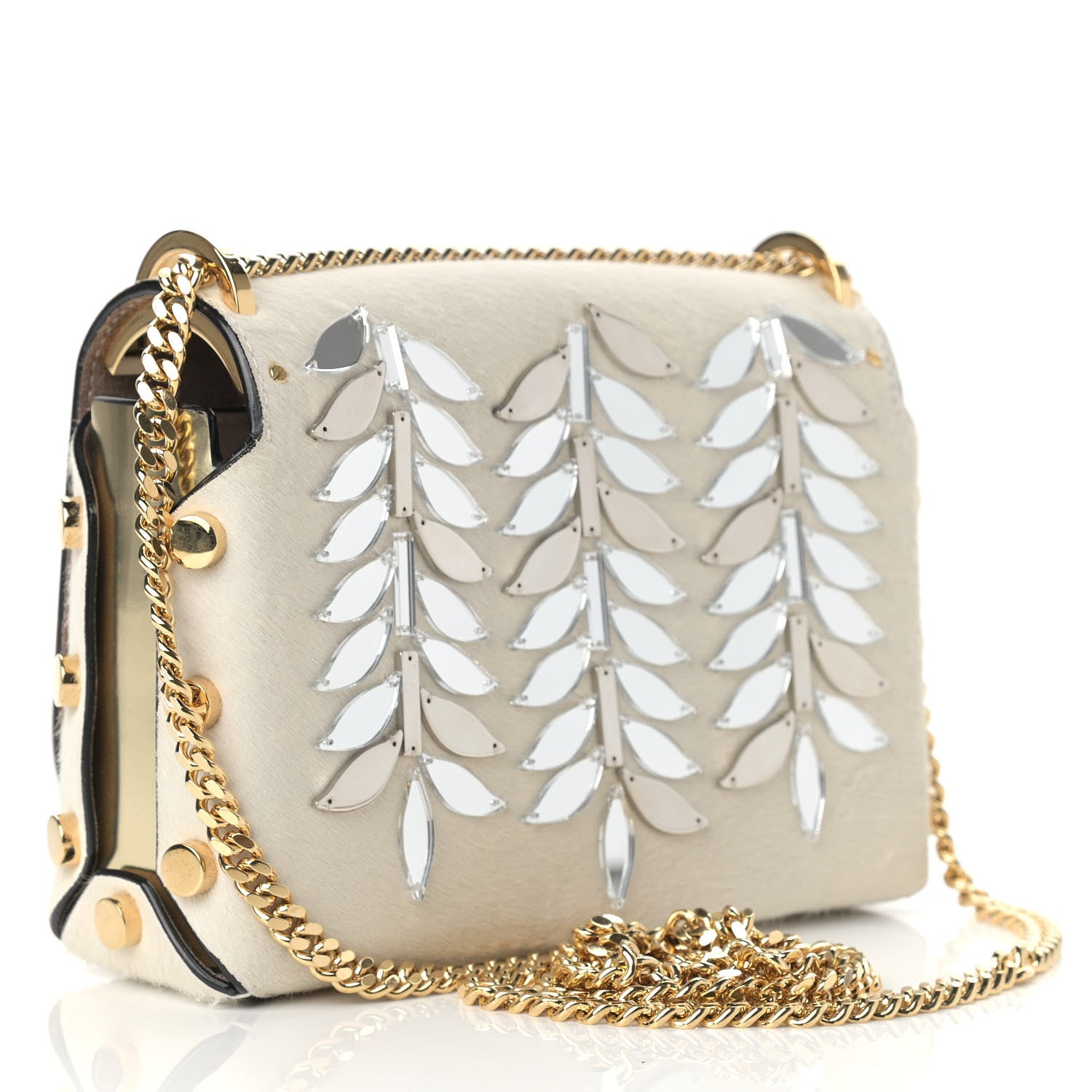 Jimmy Choo Calf Hair Mirror Embellished Lockett Petite Shoulder Bag White 3 of 10