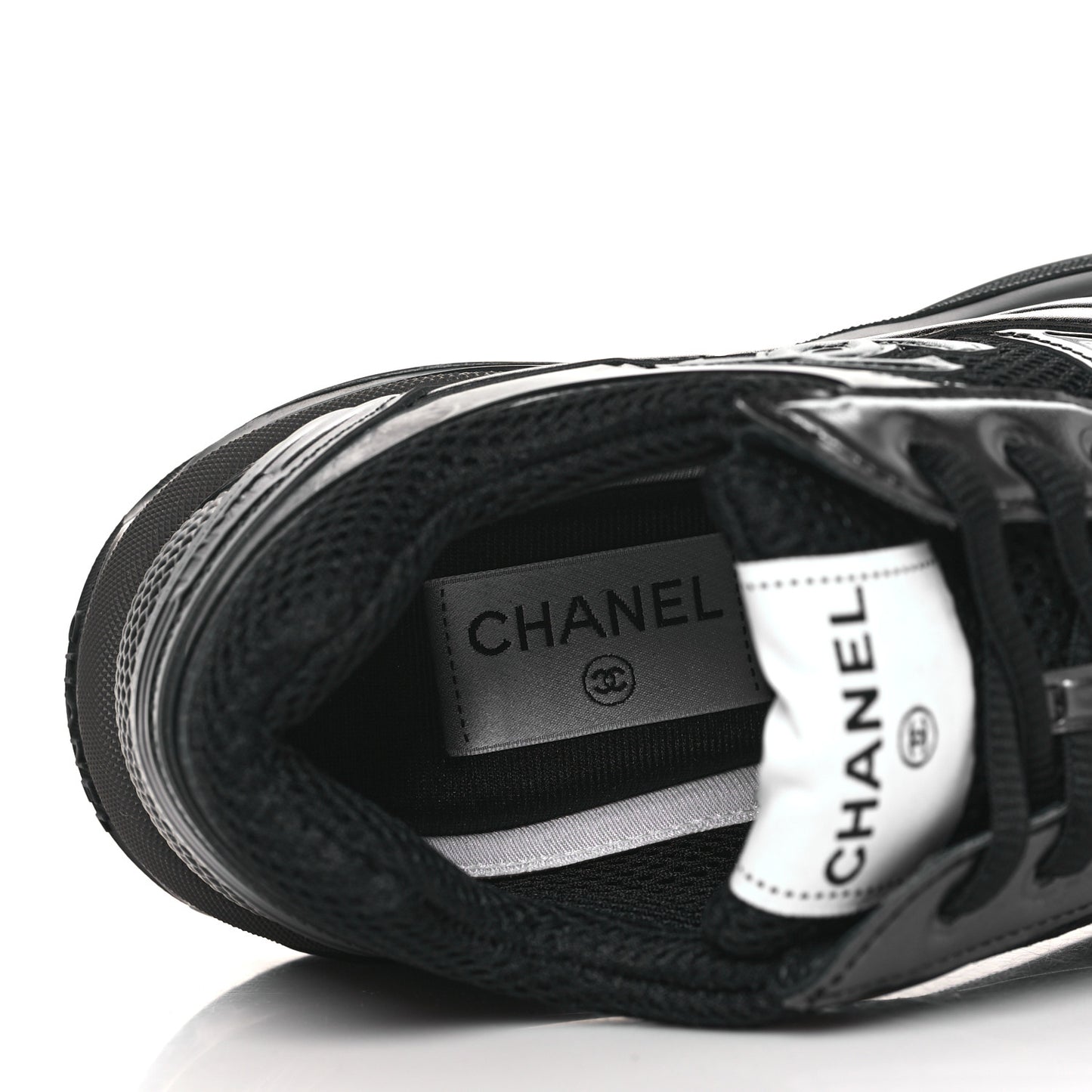 Fabric Laminated Calfskin Stretch CC Womens Sneakers 36.5 Black