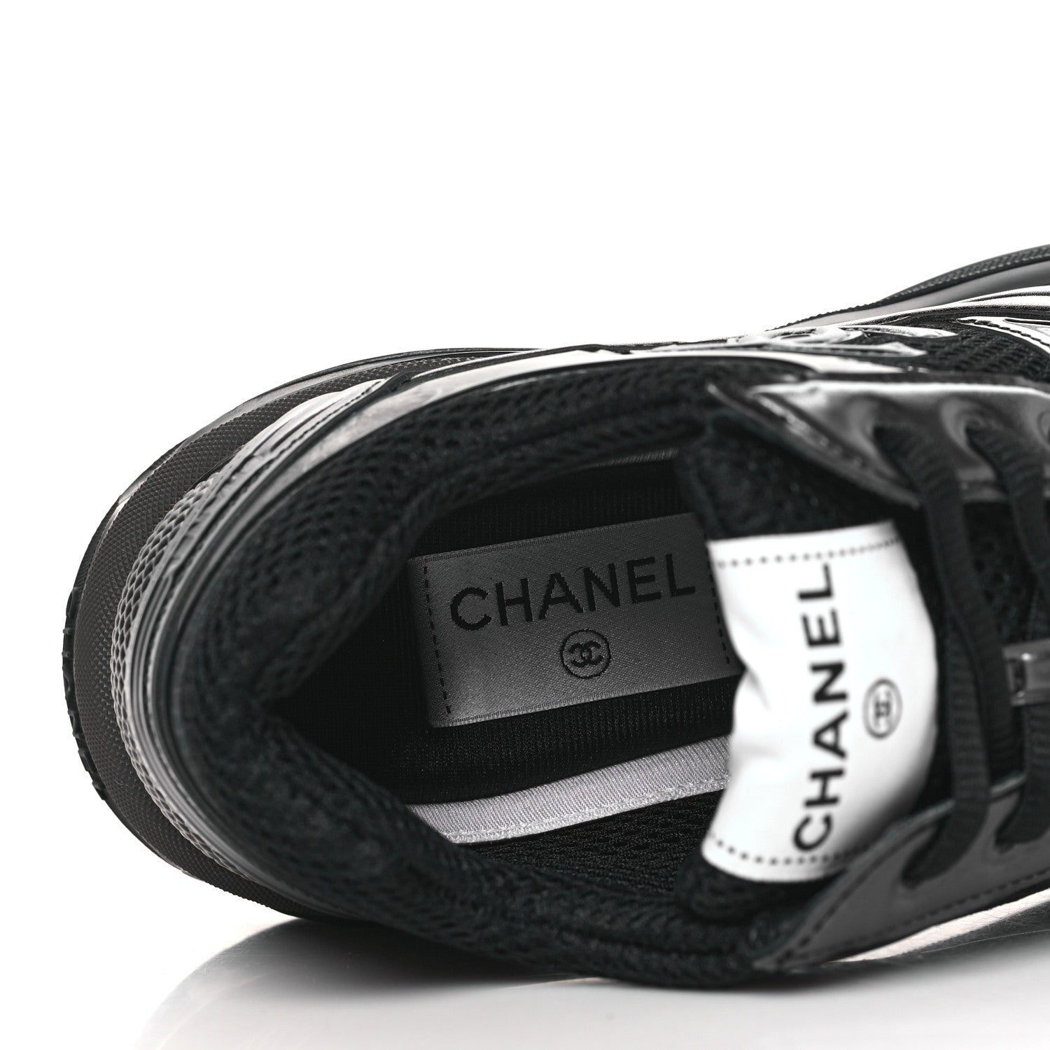 Chanel Fabric Laminated Calfskin Stretch CC Womens Sneakers 36.5 Black 7 of 9