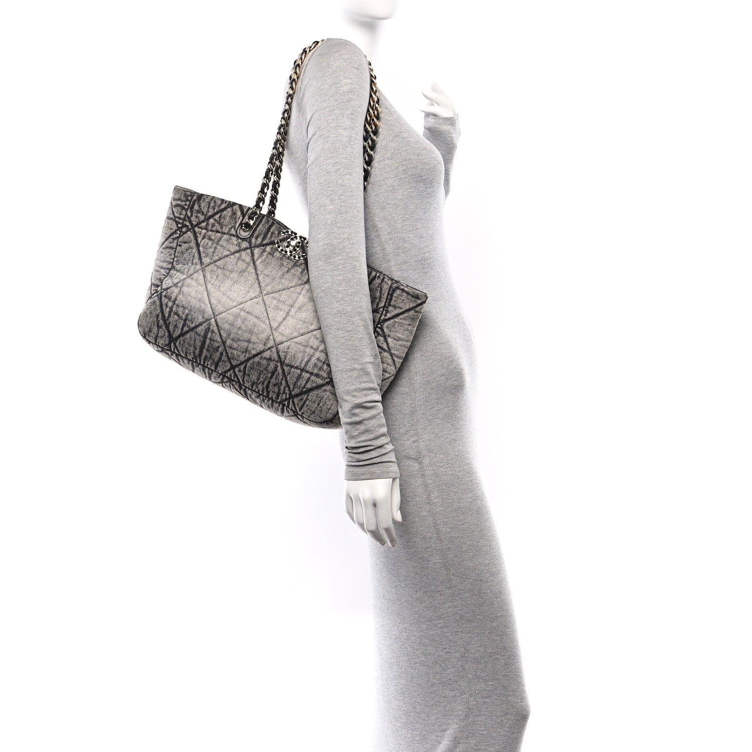Chanel Washed Denim Quilted Chanel 19 East West Shopping Bag Black White 2 of 10