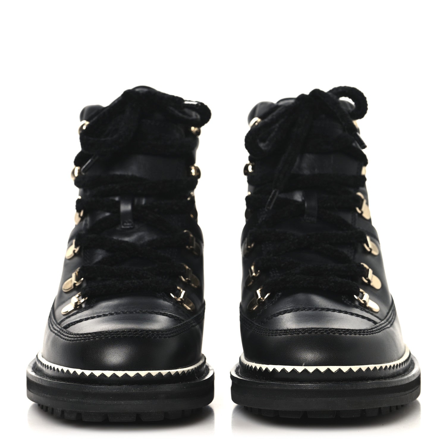 Chanel Calfskin Lambskin Lace Up Boots 37.5 Black 3 of 9