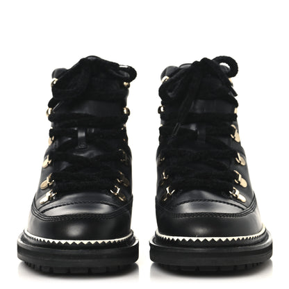 Chanel Calfskin Lambskin Lace Up Boots 37.5 Black 3 of 9