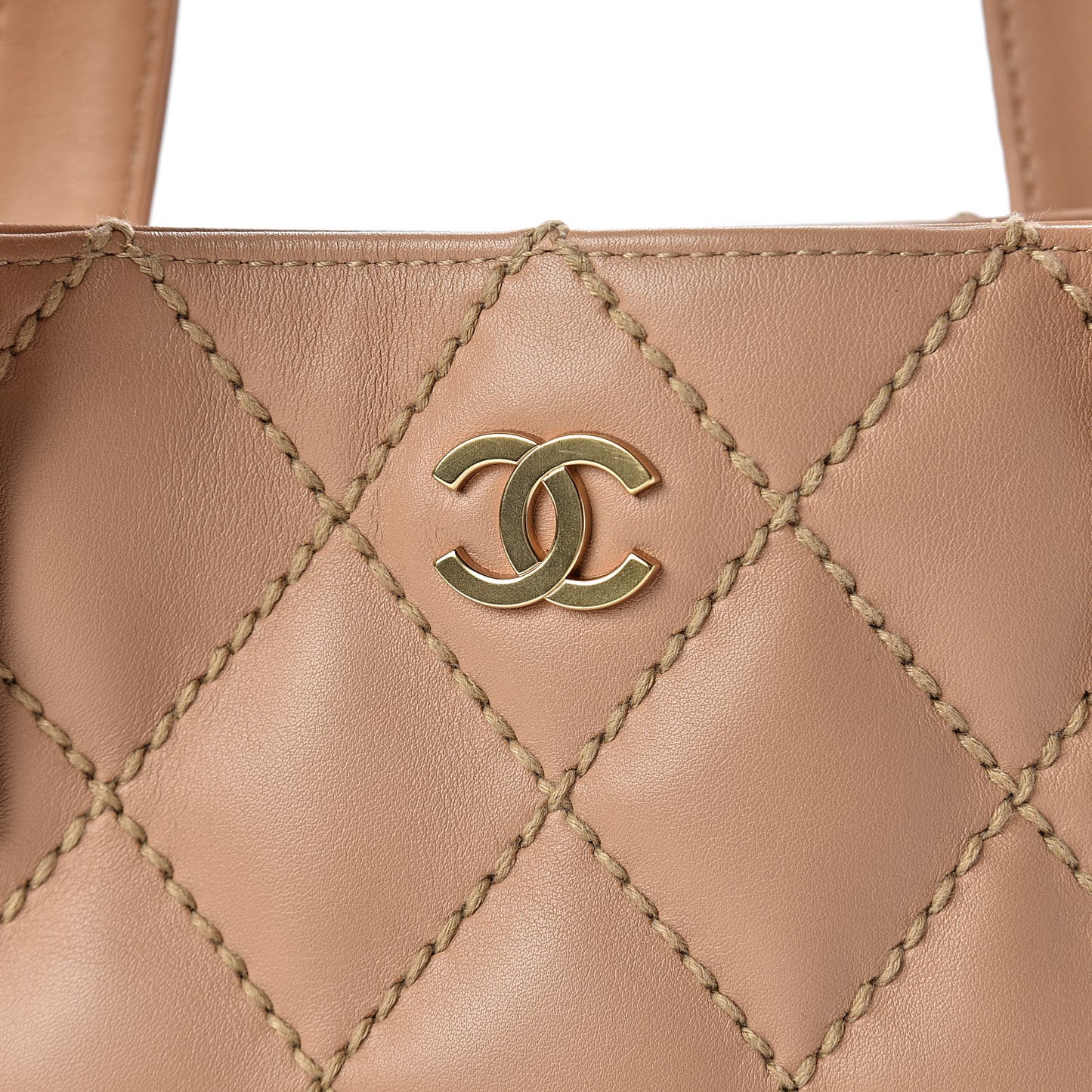 Calfskin Quilted Surpique Stitch Small Tote Beige