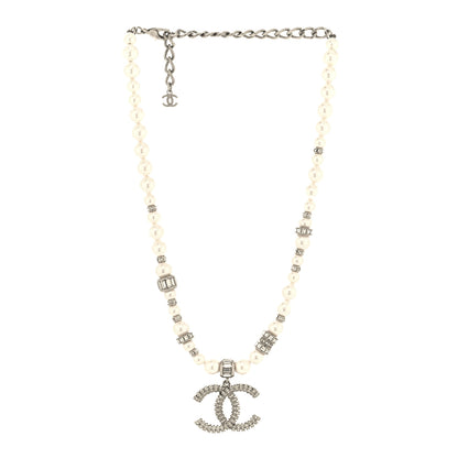 Chanel Baguette Crystal Pearl CC Choker Necklace Silver 3 of 5