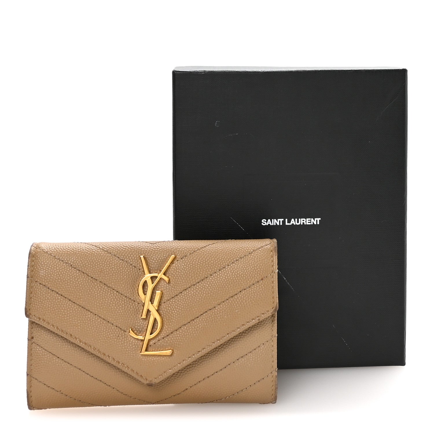 Saint Laurent Grain De Poudre Matelasse Chevron Small Monogram Envelope Wallet Dark Latte 8 of 8