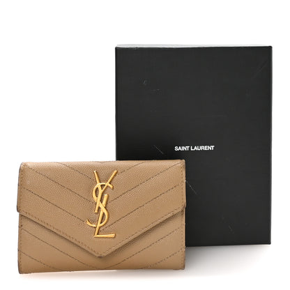 Saint Laurent Grain De Poudre Matelasse Chevron Small Monogram Envelope Wallet Dark Latte 8 of 8