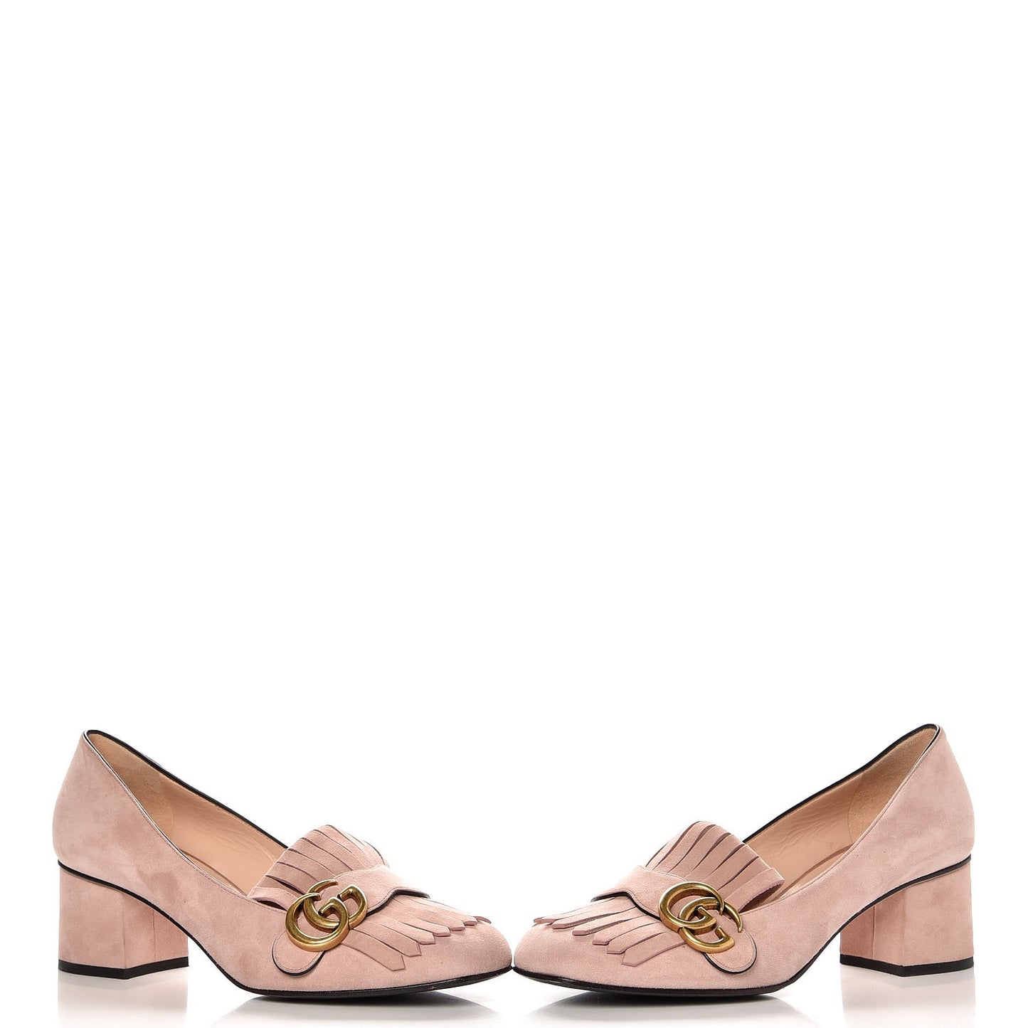 Kid Scamosciato GG Marmont Fringe 50mm Loafer Pumps 38.5 Crystal Pink