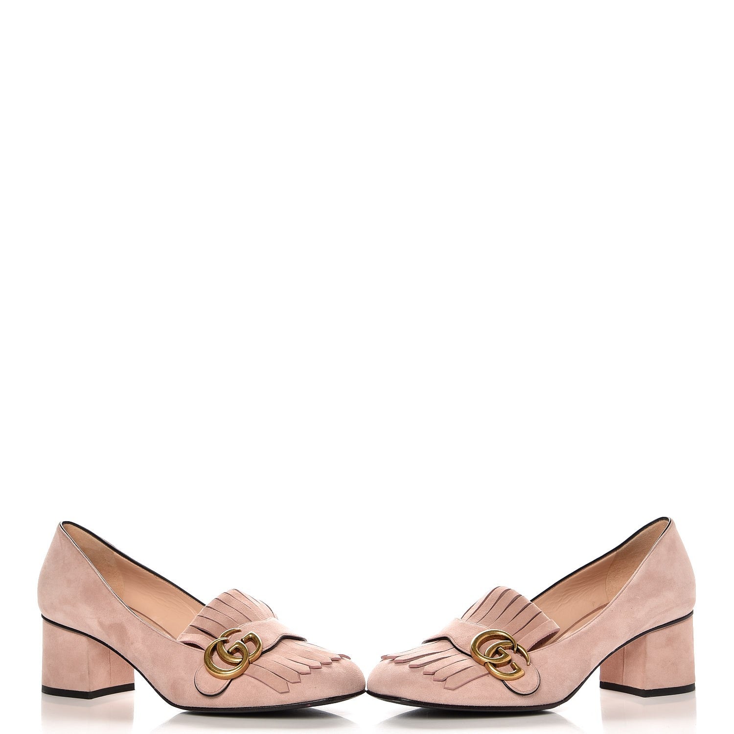 Gucci Kid Scamosciato GG Marmont Fringe 50mm Loafer Pumps 38.5 Crystal Pink 11 of 12