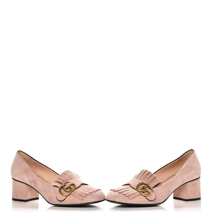 Gucci Kid Scamosciato GG Marmont Fringe 50mm Loafer Pumps 38.5 Crystal Pink 11 of 12