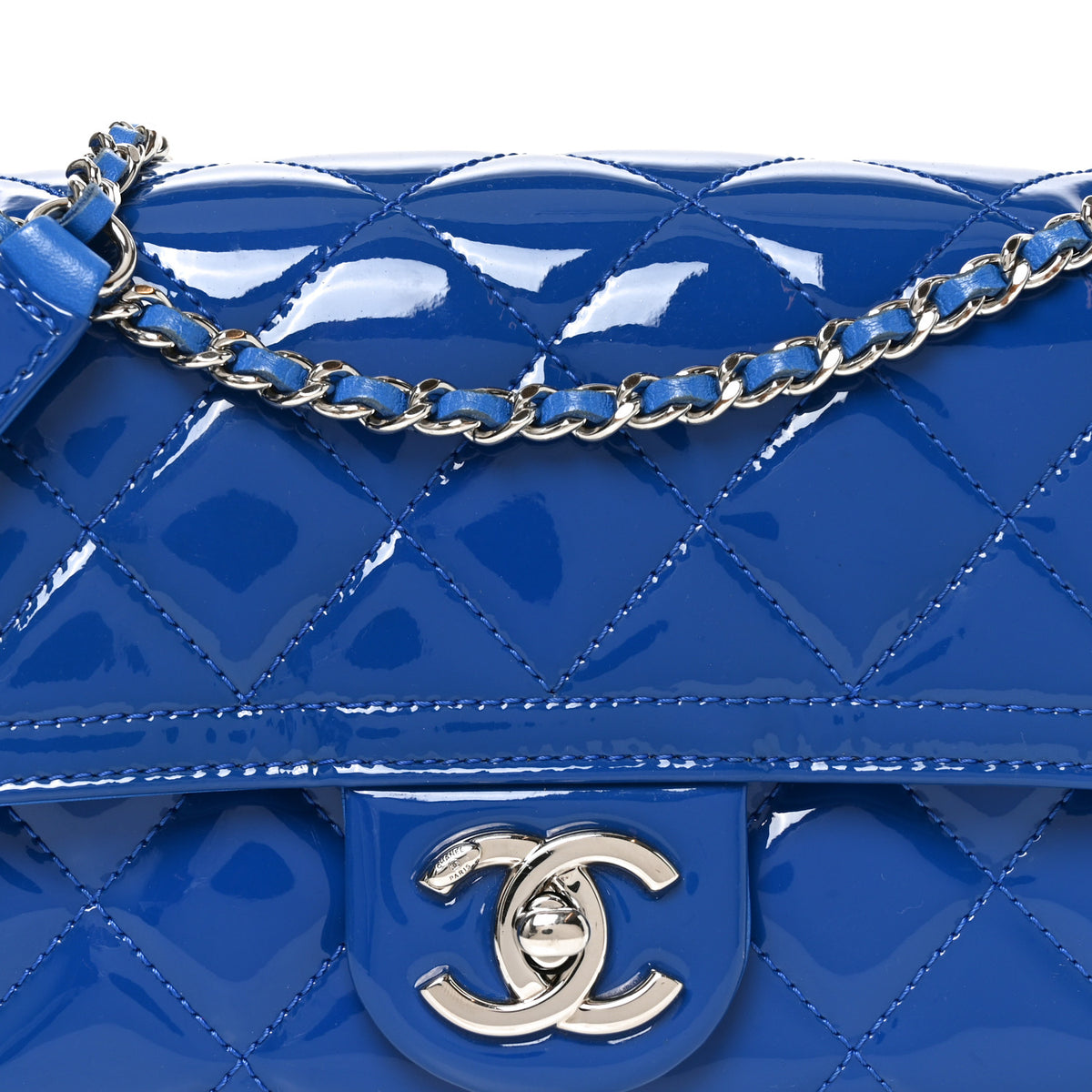 Patent Quilted Small Coco Shine Flap Blue