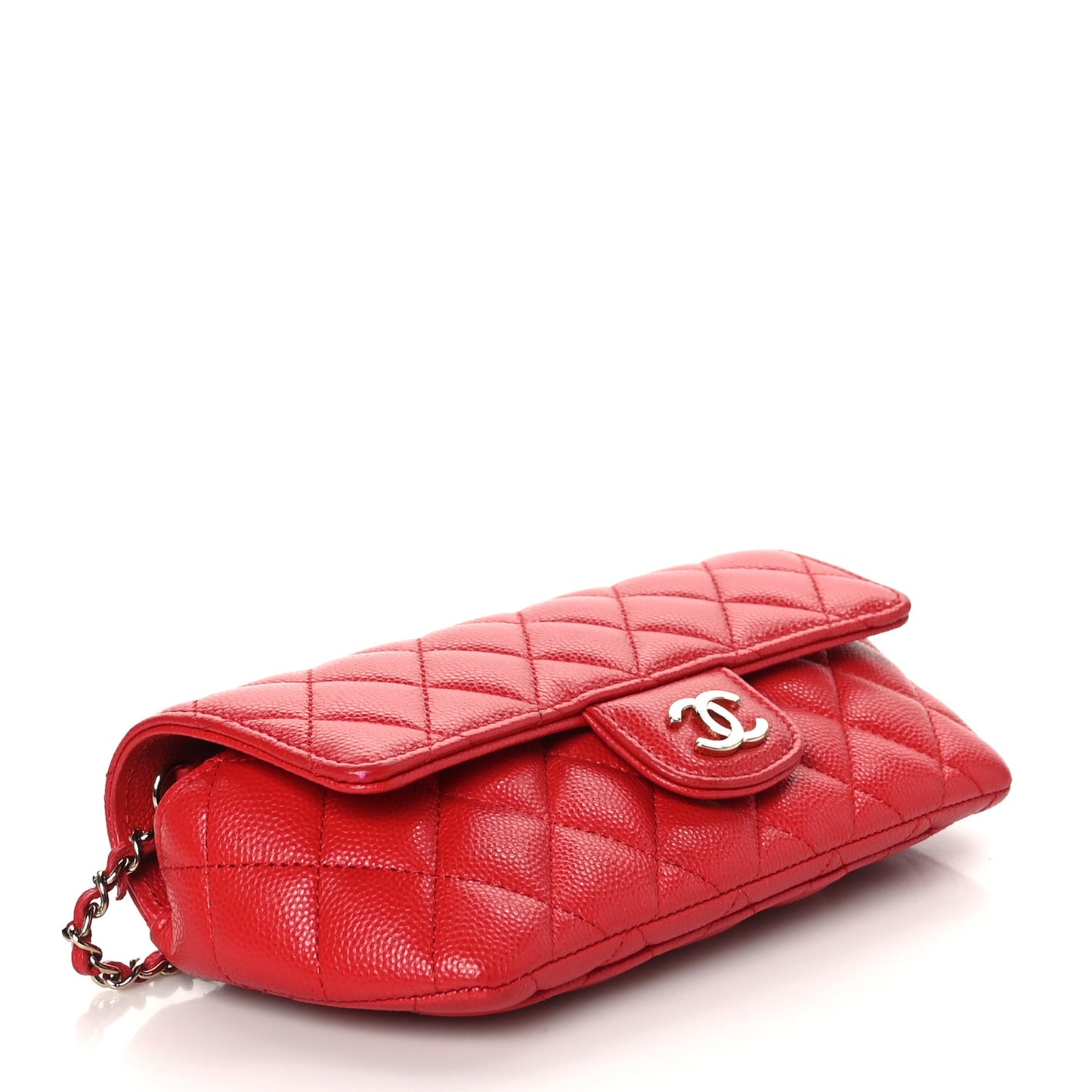 Caviar Quilted Glasses Case With Chain Red