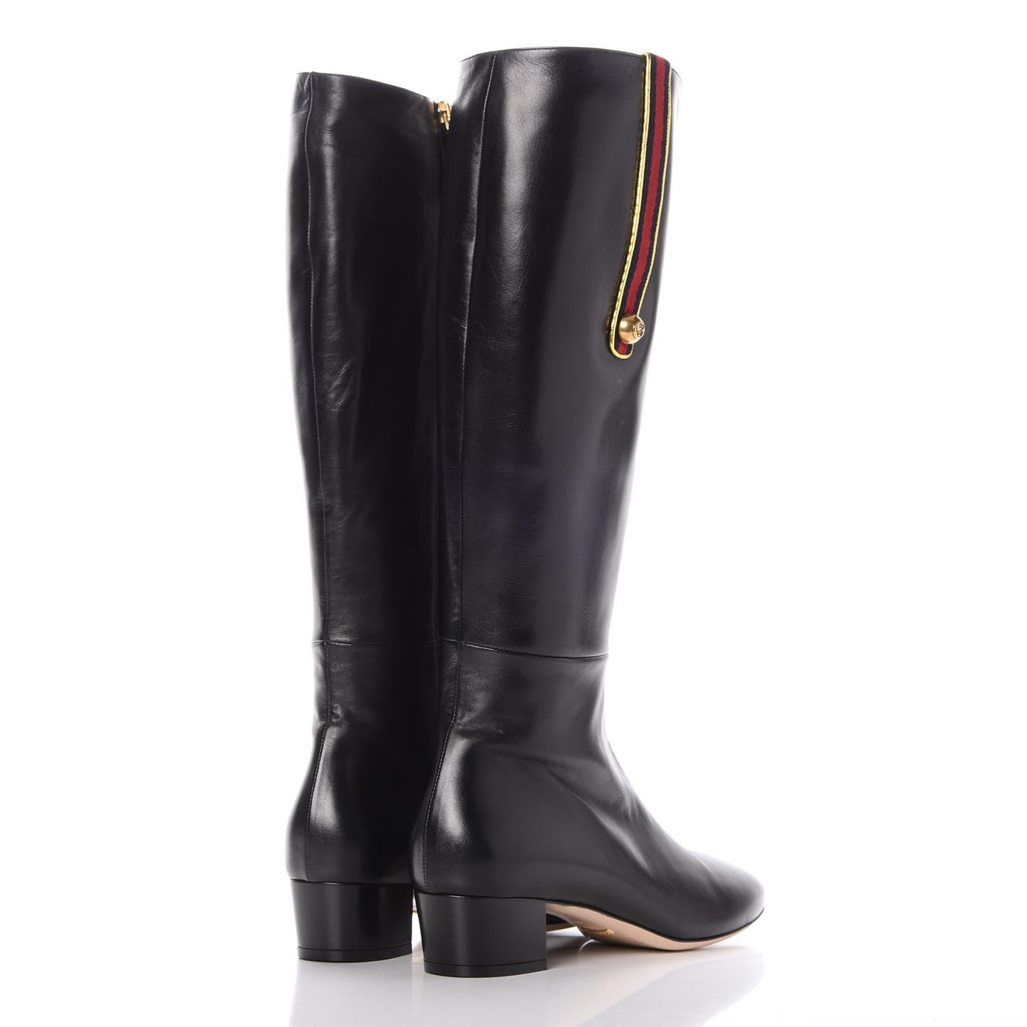 Calfskin Web Knee High Boots 40 Black