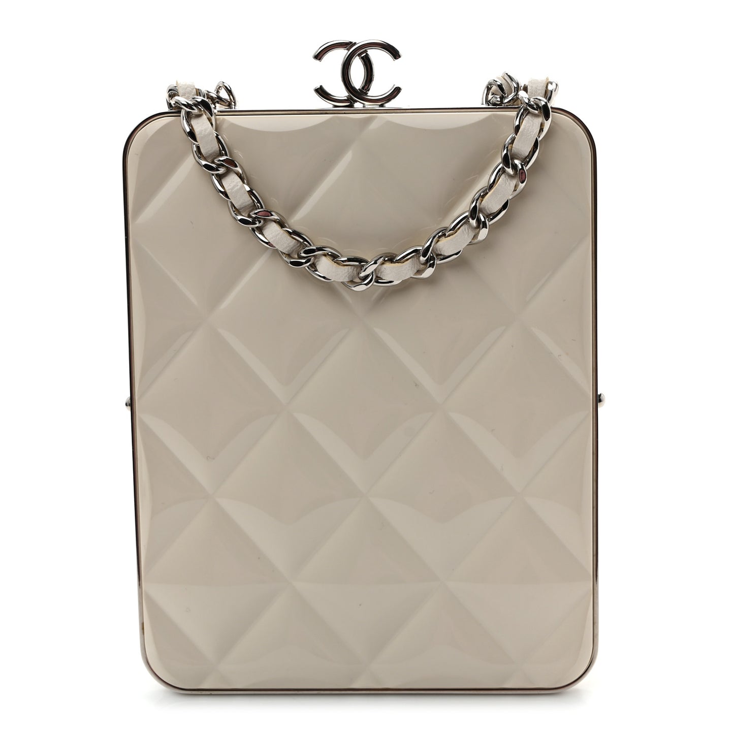 Lambskin Plexi Quilted CC Evening Clutch With Chain White