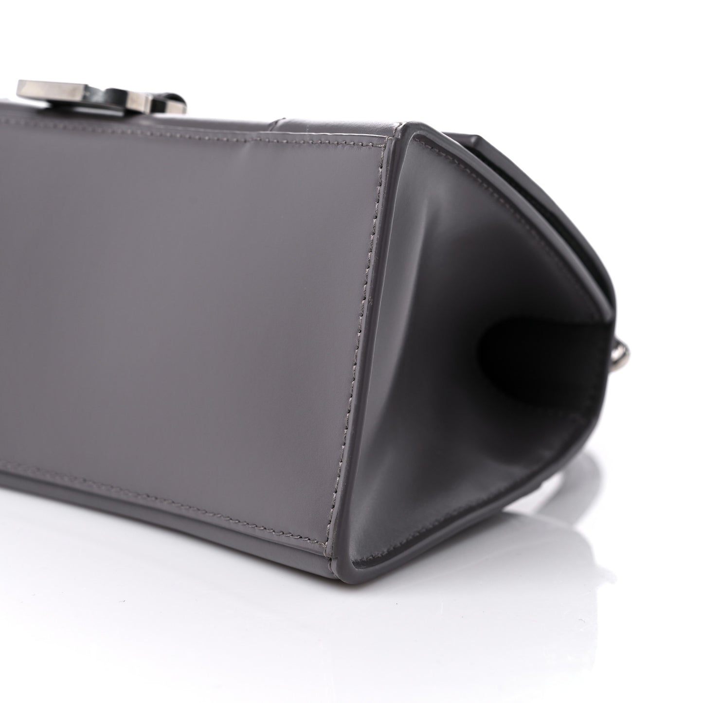 Shiny Box Calfskin Small Hourglass Top Handle Bag Dark Grey