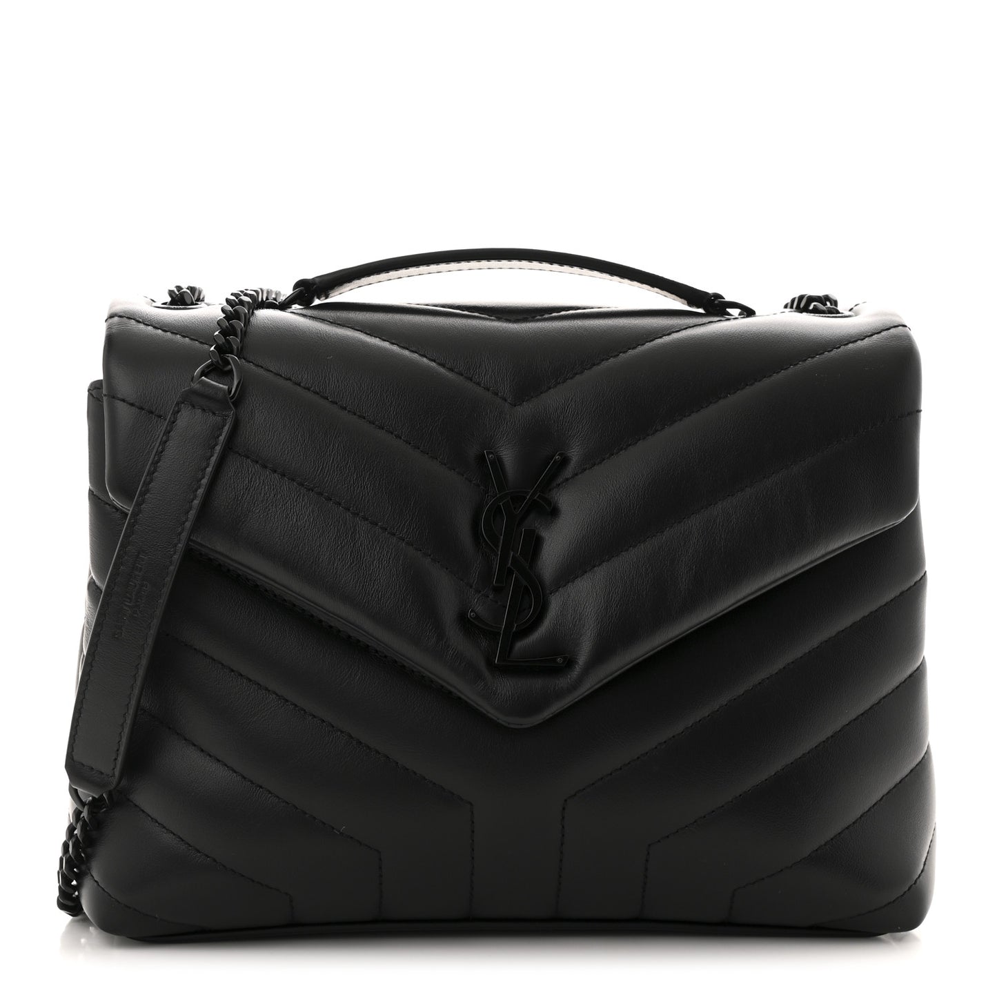 Calfskin Y Quilted Monogram Monochrome Small Loulou Chain Satchel Black