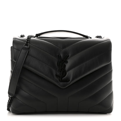 Saint Laurent Calfskin Y Quilted Monogram Monochrome Small Loulou Chain Satchel Black 1 of 13