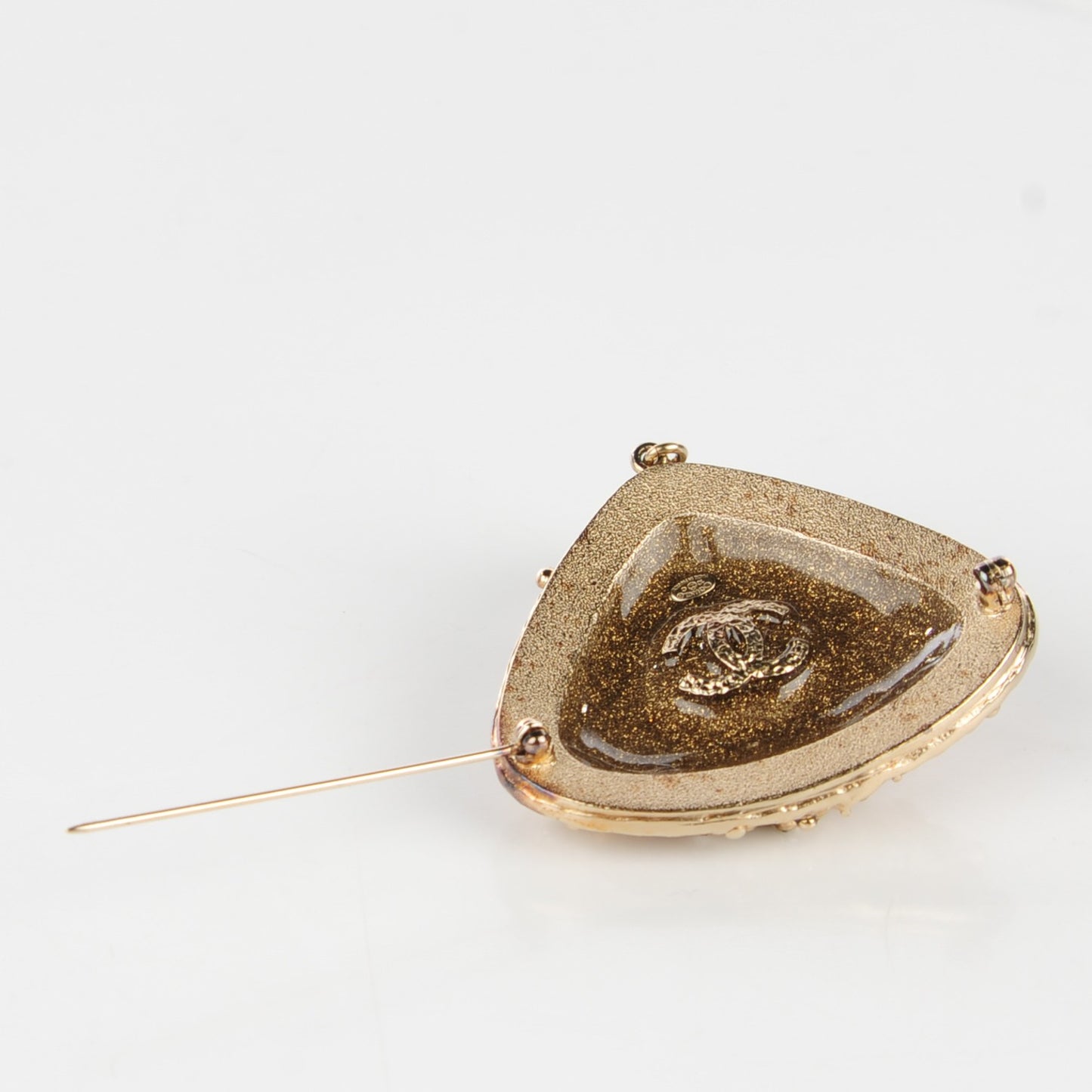 Gripoix Cyrstal Pearl CC Drop Brooch Gold