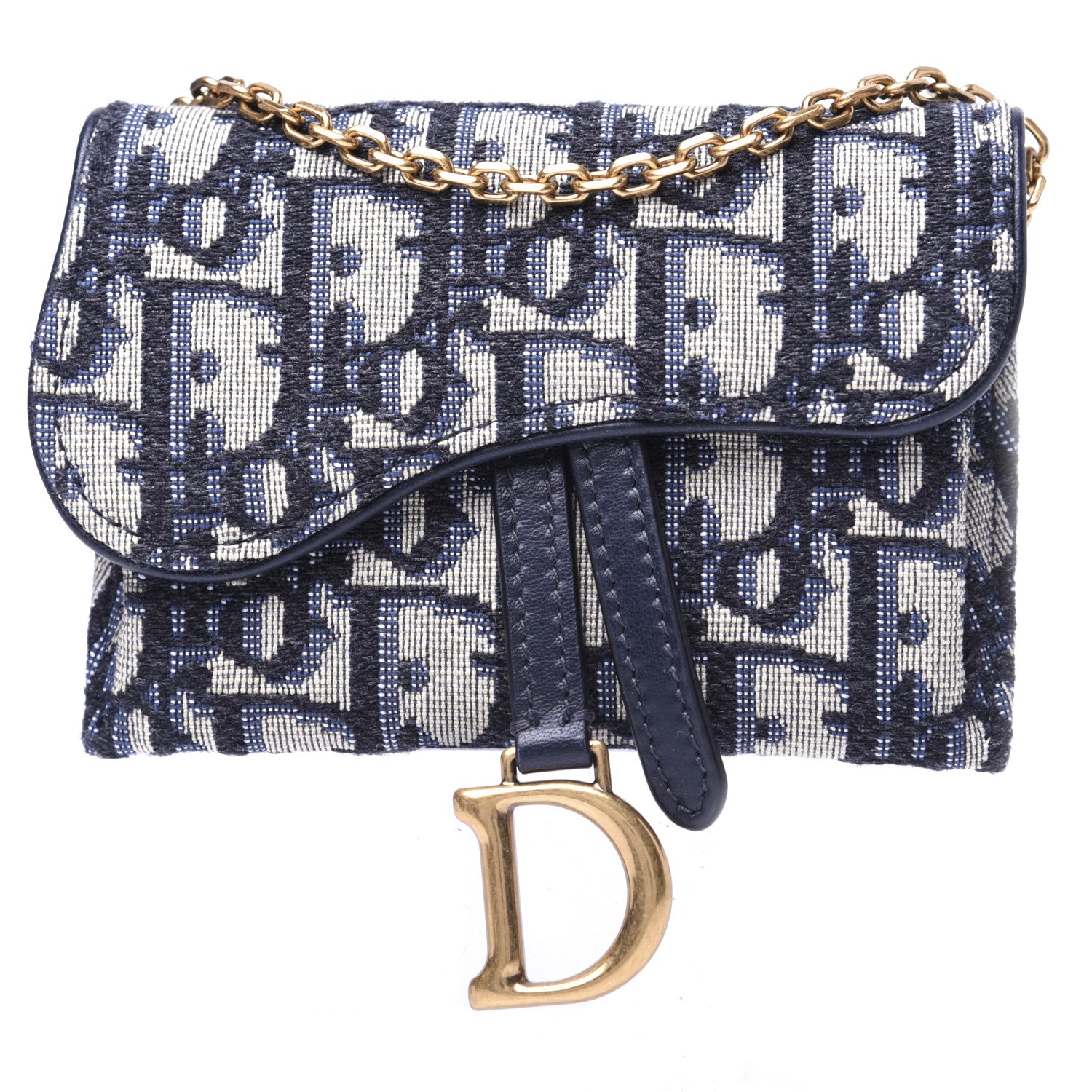 Christian Dior Oblique Nano Saddle Chain Pouch Blue 1 of 10