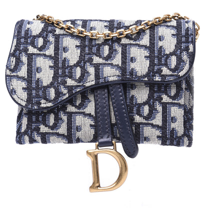 Christian Dior Oblique Nano Saddle Chain Pouch Blue 1 of 10