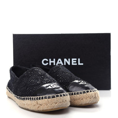 Chanel Tweed Patent Goatskin Sequin CC Espadrilles 38 Black 11 of 11