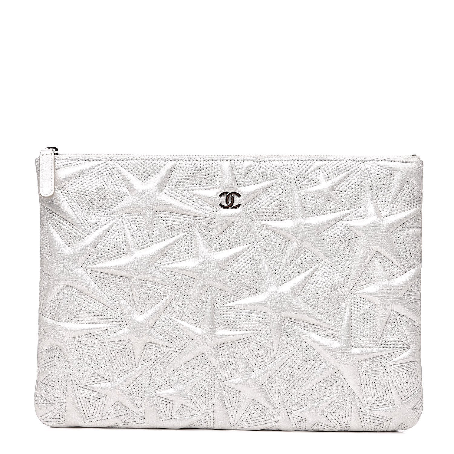 Chanel Metallic Lambskin Star Embossed Medium Cosmetic Pouch Light Silver 1 of 10