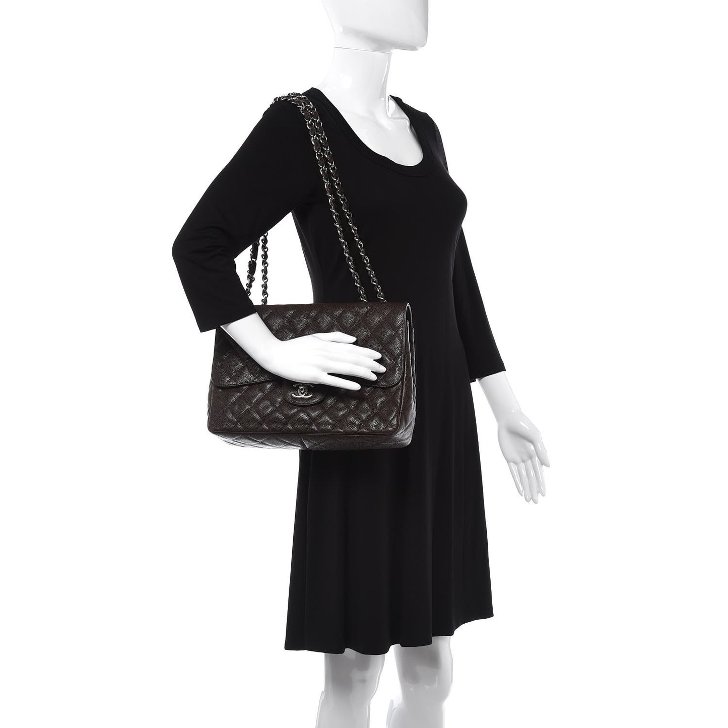 Caviar Quilted Jumbo Single Flap Dark Brown