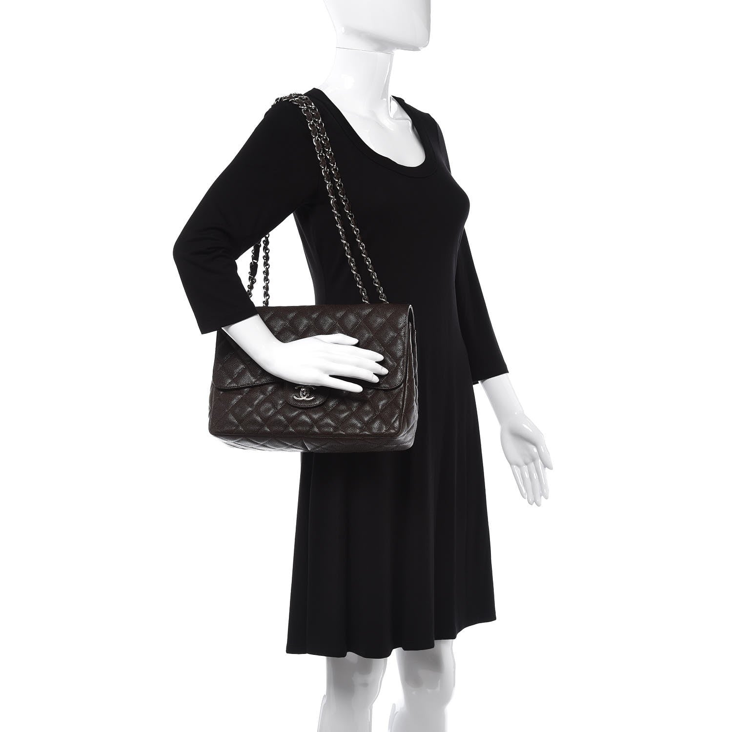 Chanel Caviar Quilted Jumbo Single Flap Dark Brown 2 of 13