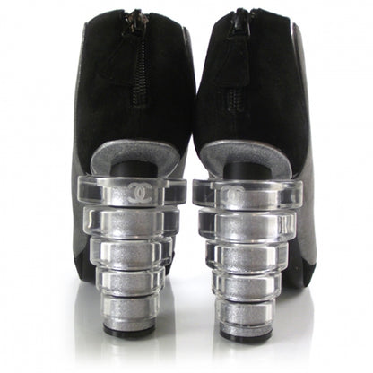 Chanel Leather Platform Booties 38 Black/Silver 4 of 7