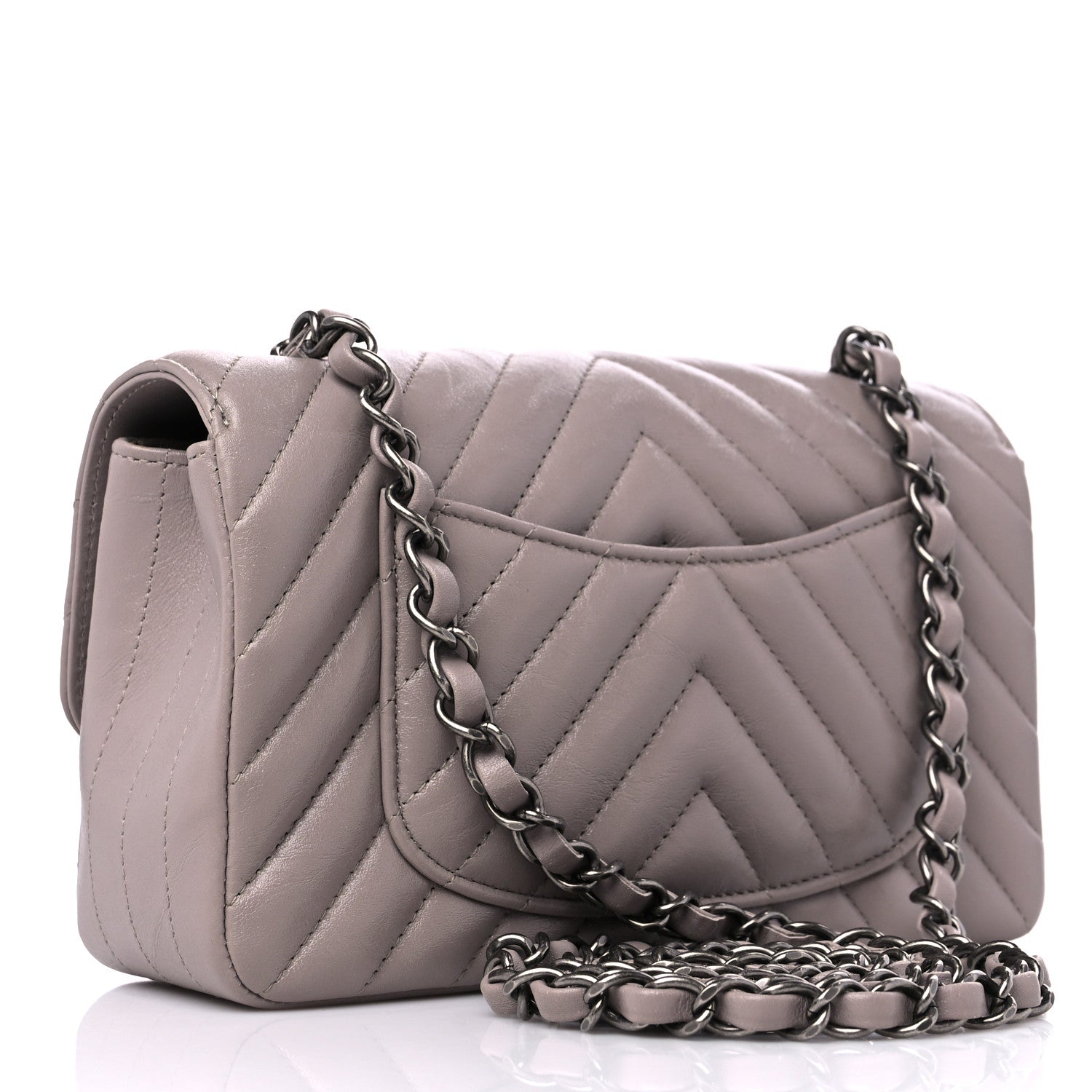 Chanel Iridescent Calfskin Chevron Quilted Mini Rectangular Flap Grey 3 of 9