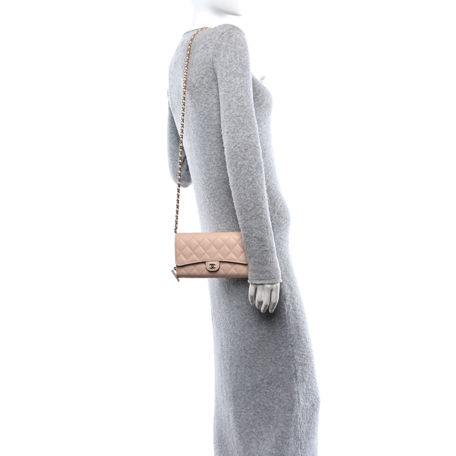 Chanel Caviar Quilted Phone Holder Wallet on Removable Chain Light Beige 2 of 15