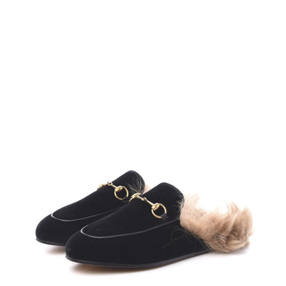 Gucci Velvet Fur Womens Princetown Slippers 36 Black 3 of 8