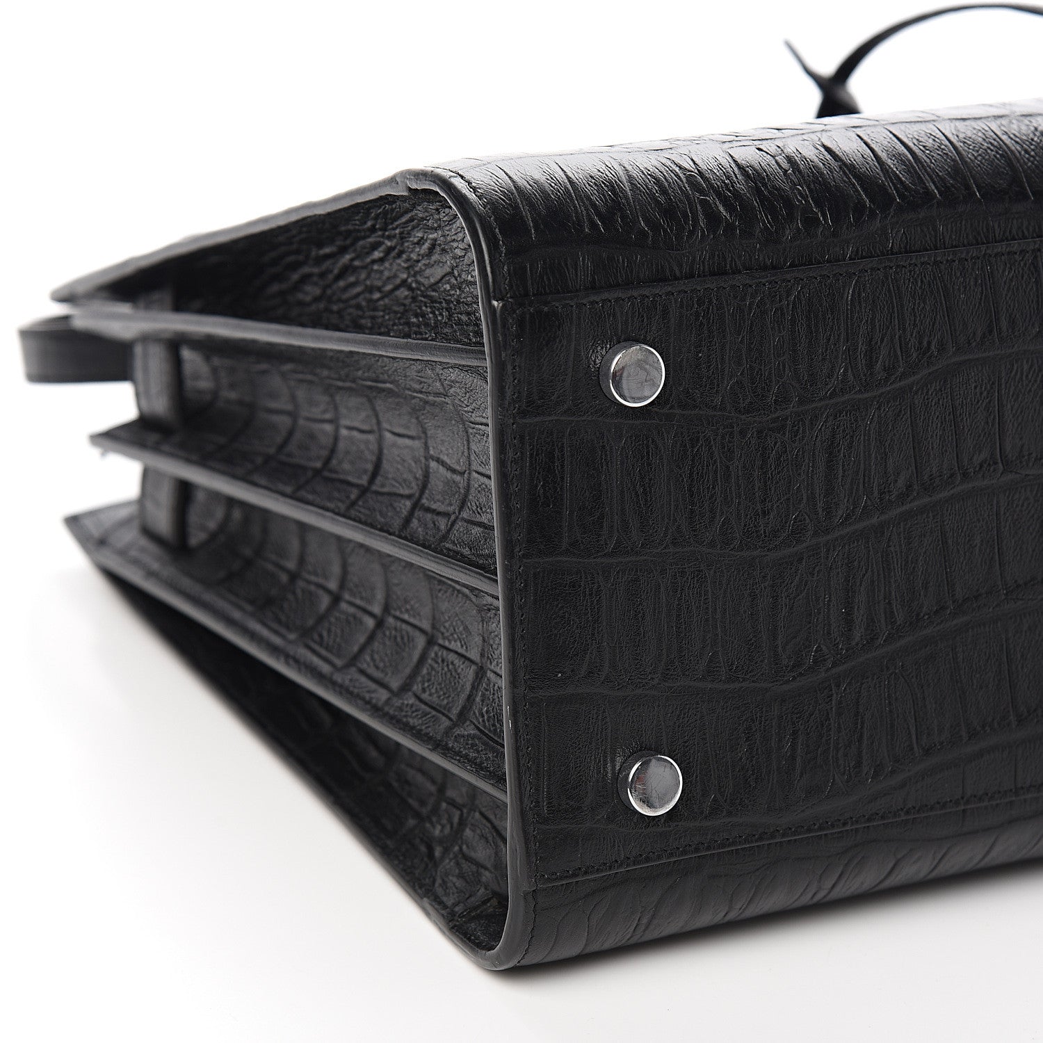 Saint Laurent Calfskin Crocodile Embossed Small Sac de Jour Black 7 of 9