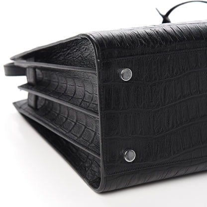 Saint Laurent Calfskin Crocodile Embossed Small Sac de Jour Black 7 of 9