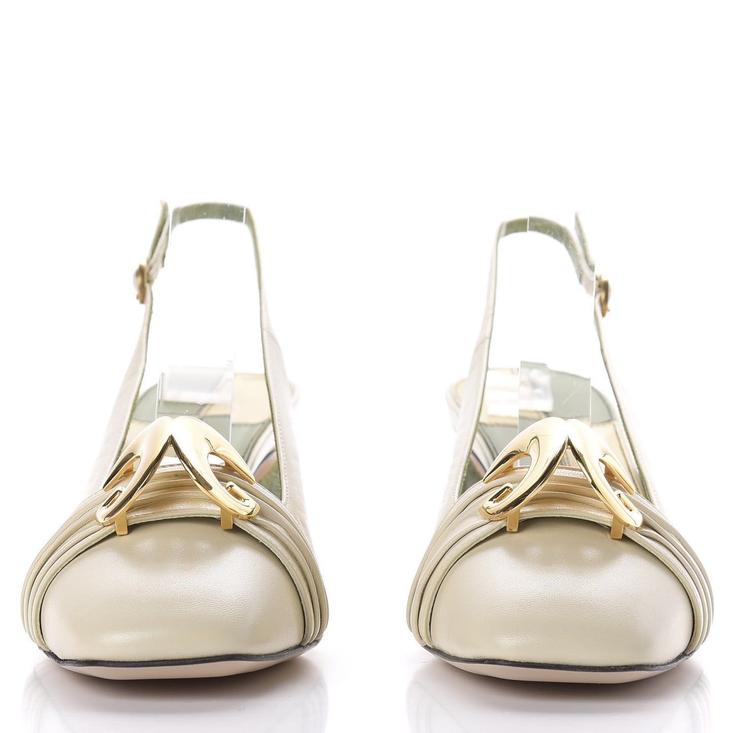 Malaga Kid Half Moon GG Square Toe Slingback Pumps 37 Vintage White