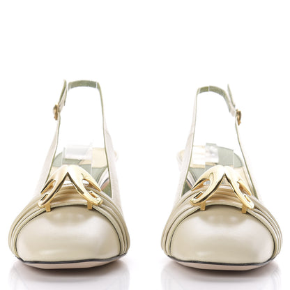 Gucci Malaga Kid Half Moon GG Square Toe Slingback Pumps 37 Vintage White 2 of 10