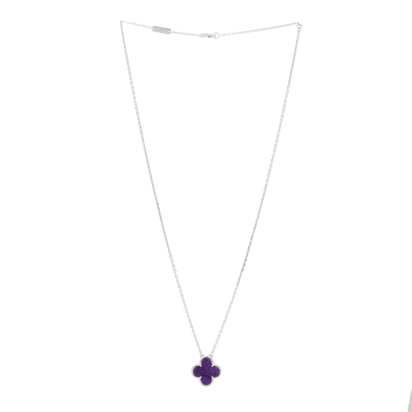 18K White Gold Sugilite Vintage Alhambra Pendant Necklace