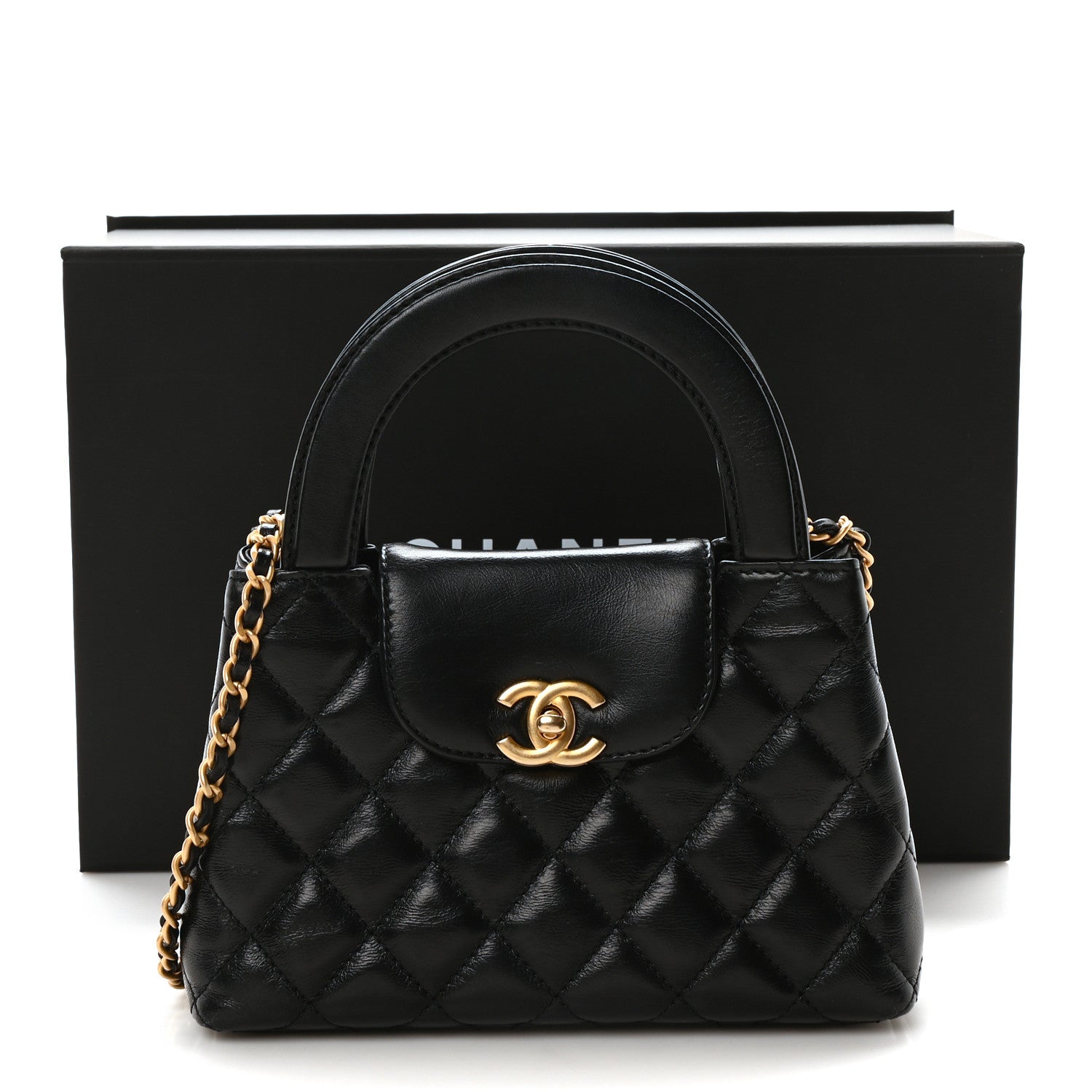 Chanel Shiny Aged Calfskin Quilted Nano Kelly Shopper Black 11 of 11