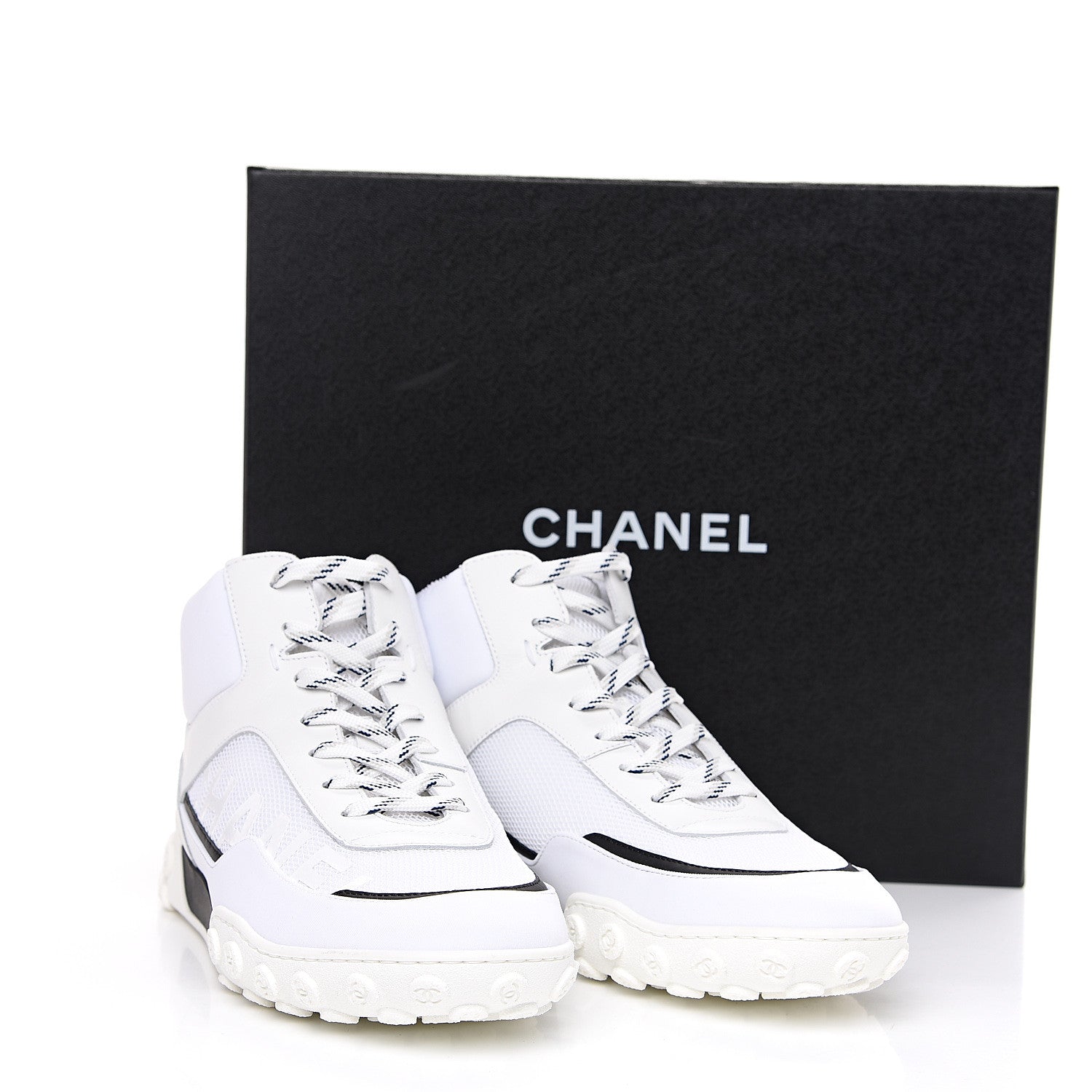 Chanel Calfskin Mesh Lycra Womens Logo High Top Sneakers 40.5 White 8 of 8