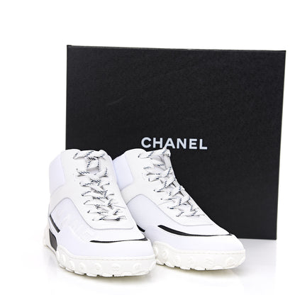Chanel Calfskin Mesh Lycra Womens Logo High Top Sneakers 40.5 White 8 of 8