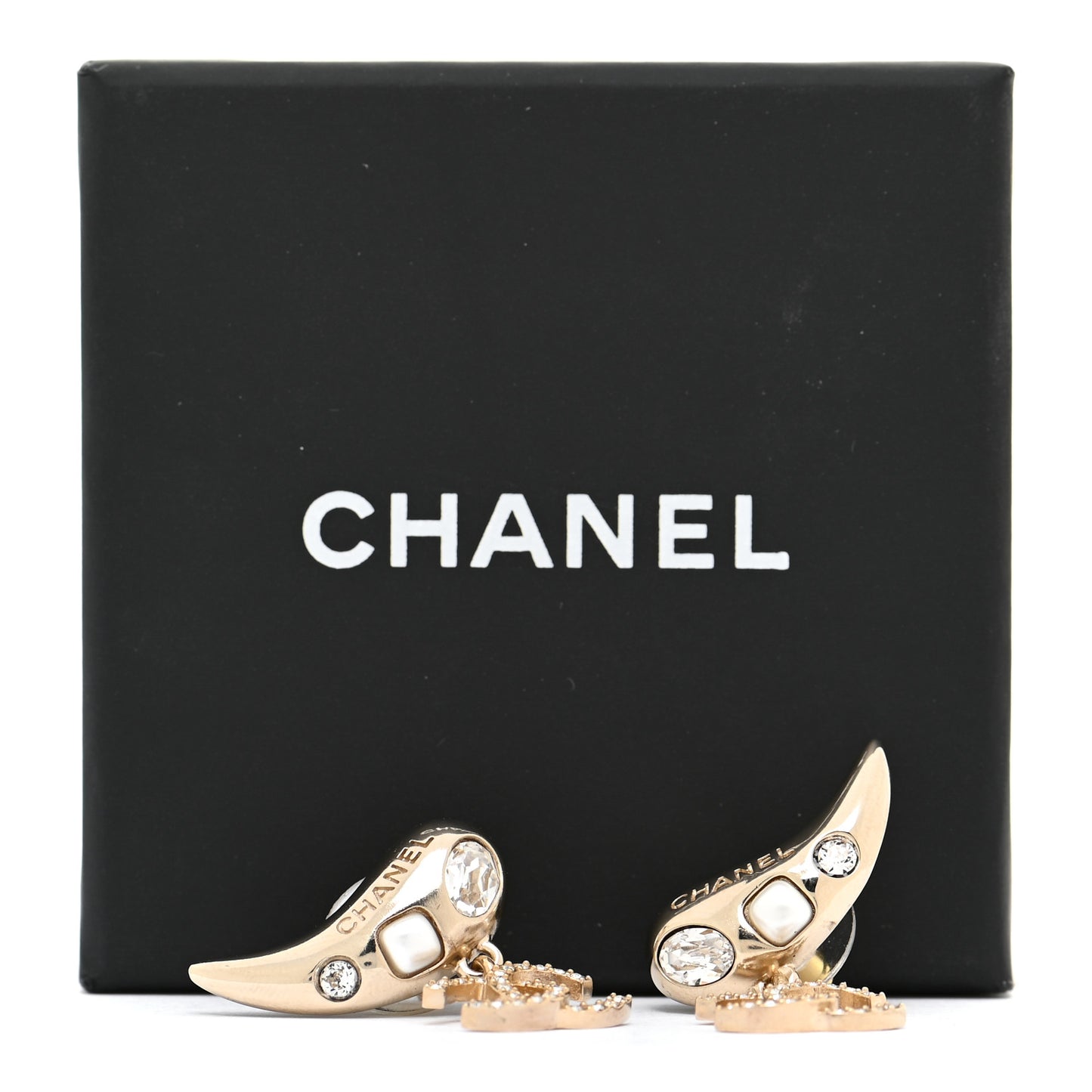 Crystal Pearl CC Drop Earrings Gold