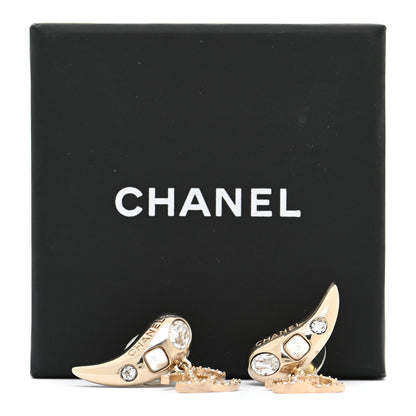 Chanel Crystal Pearl CC Drop Earrings Gold 5 of 5