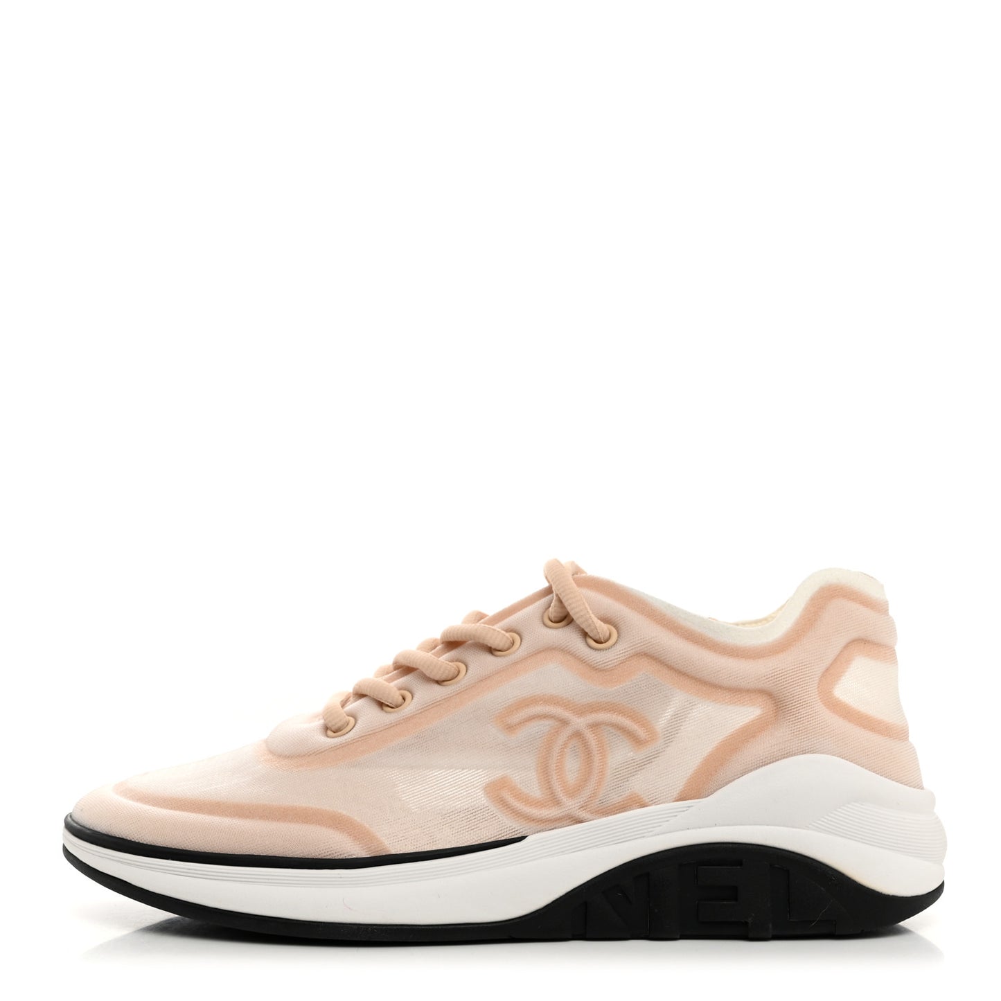 Calfskin Mesh Lyrca Womens Logo Sneakers 39.5 Beige White