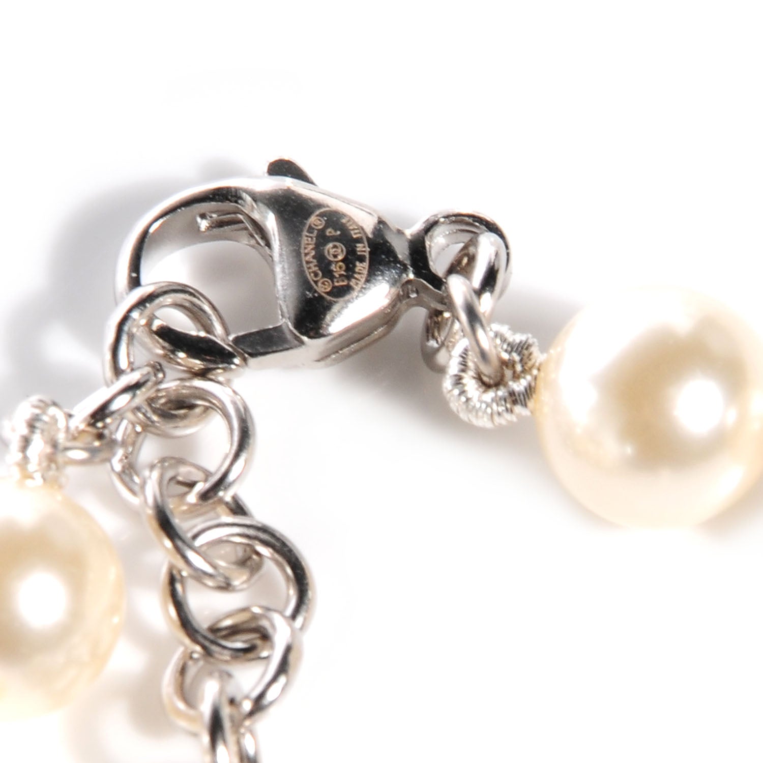 Chanel Crystal Pearl CC Long Necklace Silver 4 of 5