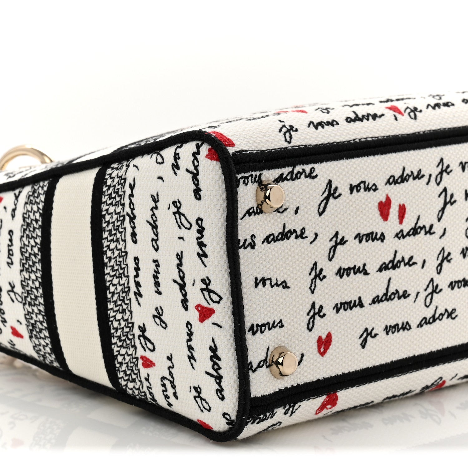 Christian Dior Canvas Embroidered Dioramour Je Vous Adore Medium Lady D-Lite White Black Red 9 of 10
